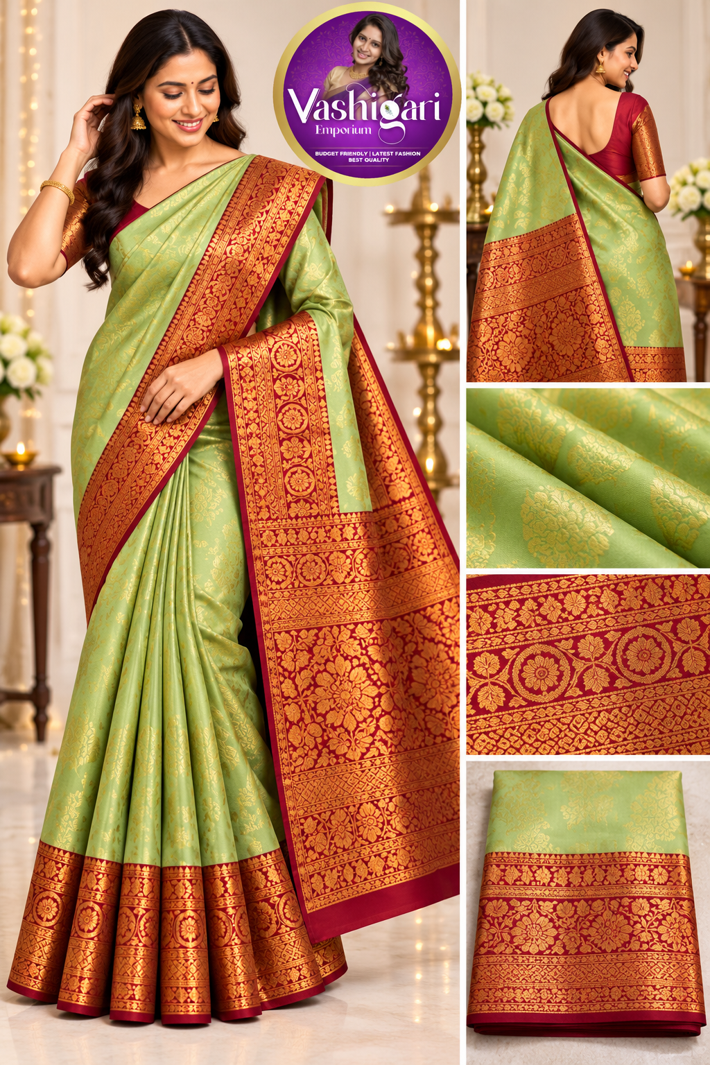 Kanjivaram wedding premium silk sarees VEKWP122 Light Green