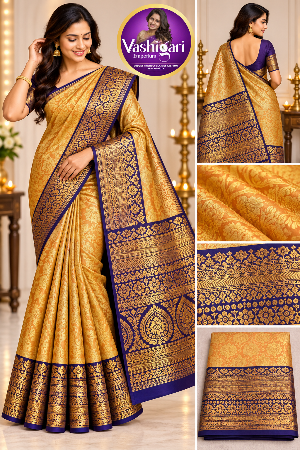 Kanjivaram wedding premium silk VEKWP123 Golden yellow