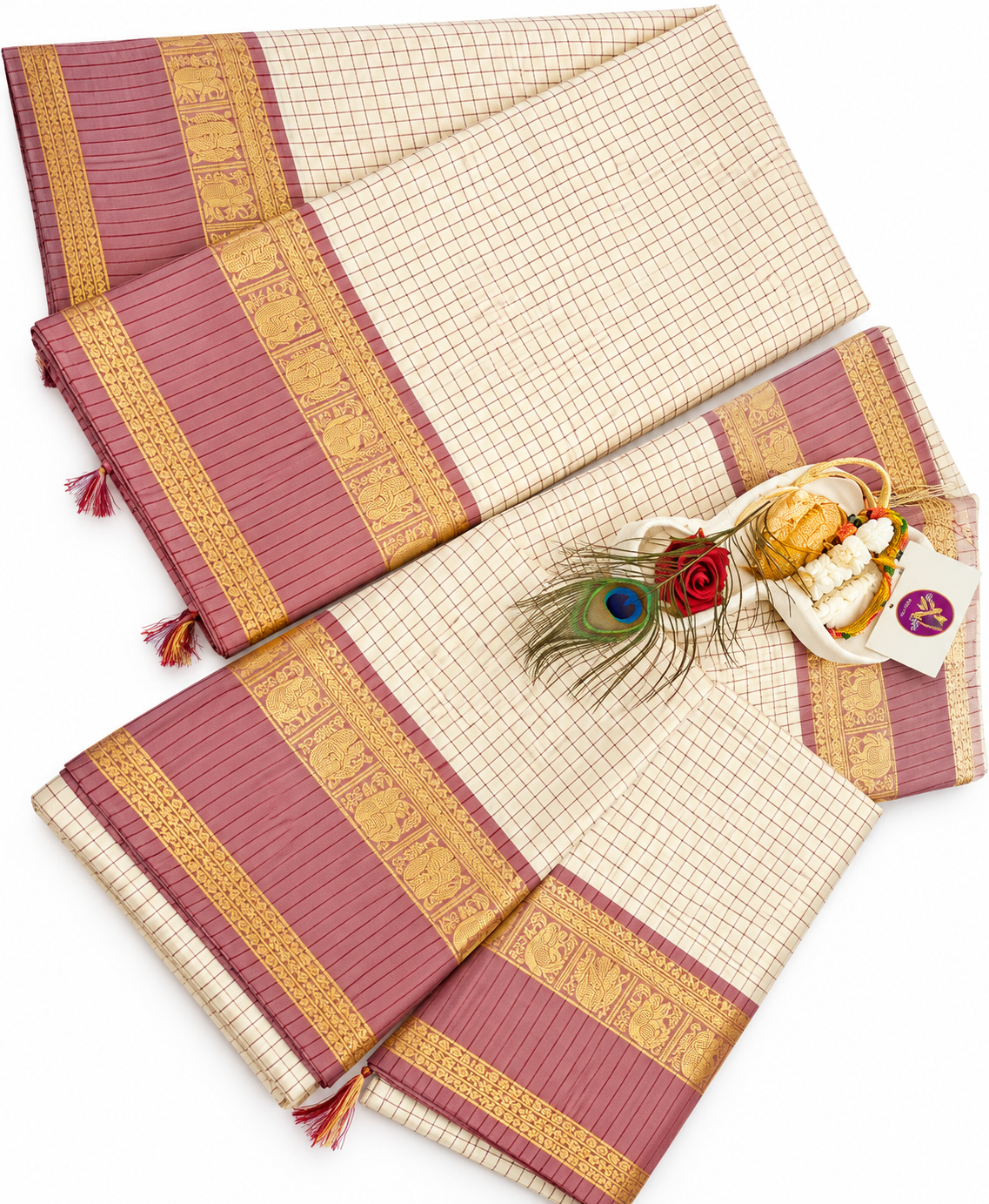Kanjivaram soft silk Butter checked VEBC0105