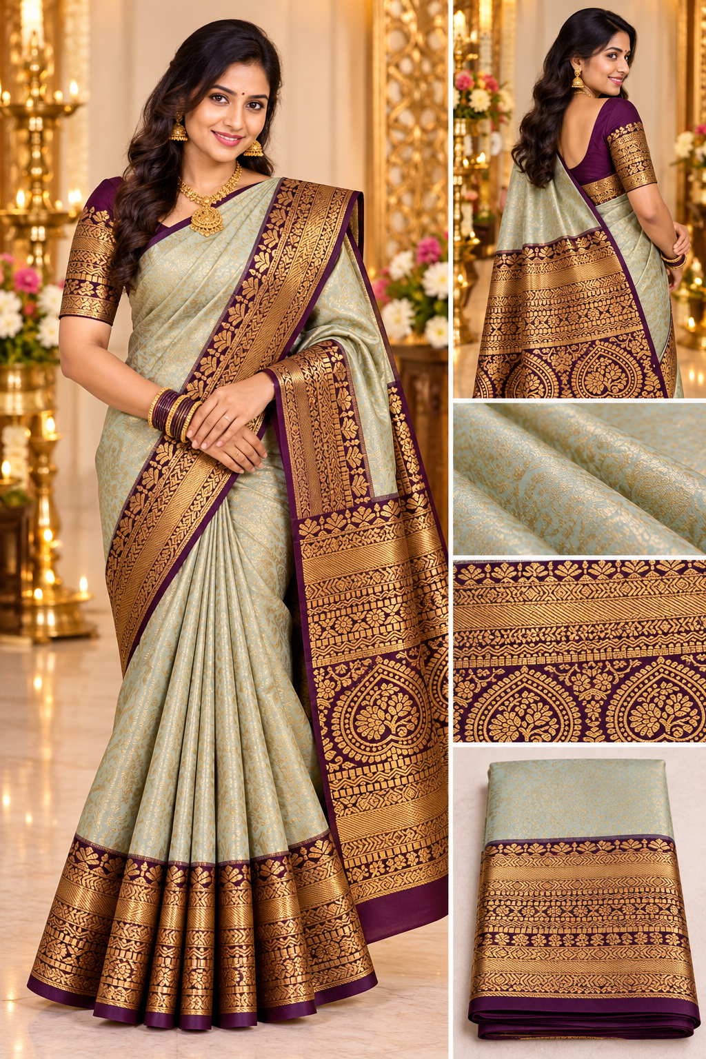 Kanjivaram wedding premium silk sarees VEKWP125 seafoam Green