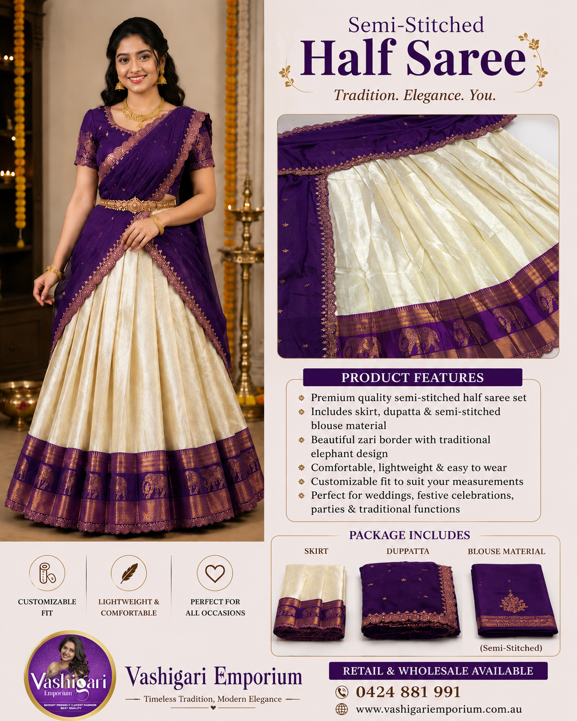 Half saree Semi stitched Purple VEHSS03