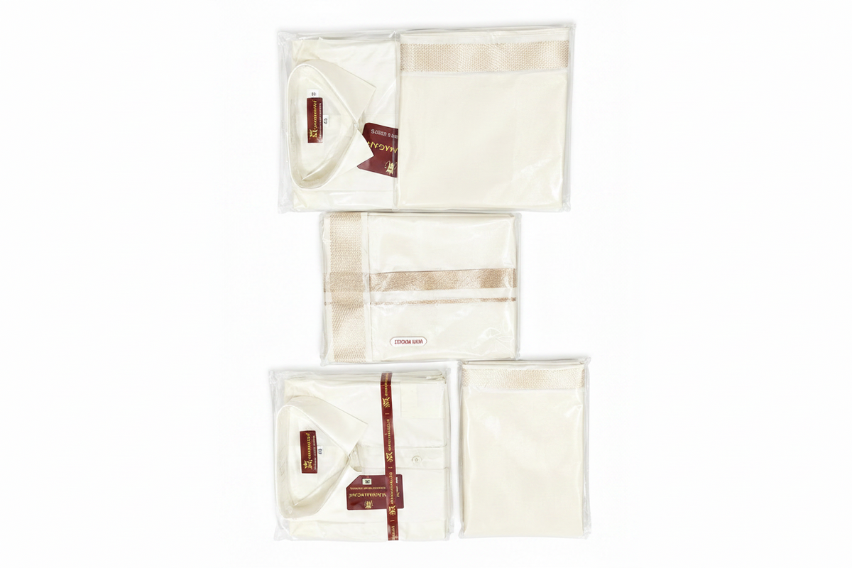 Premium Men's Shirt , Dhoti & Towel 3pcs set's (With Pocket Dhoti & Velcro cream)