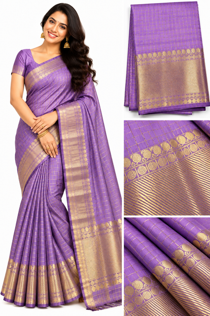 Checked silk sarees Mango with Tassels VECSS12