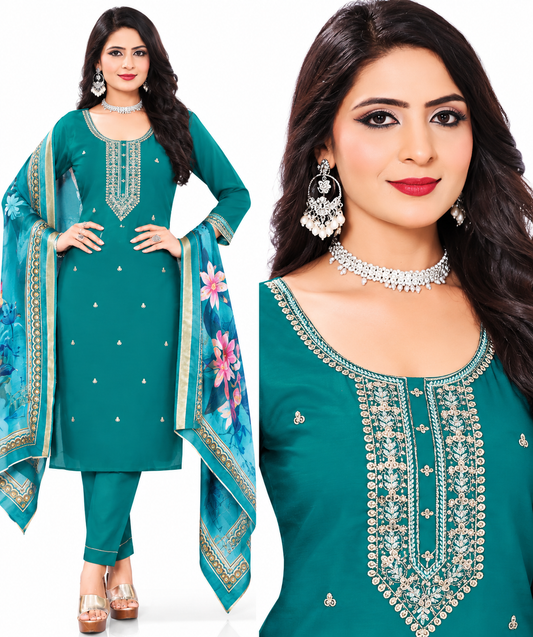Teal Blue Roman silk Salwar suits 3pcs set's