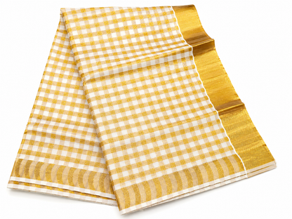 Onam Kerala Sarees 3 sizes checked Gold