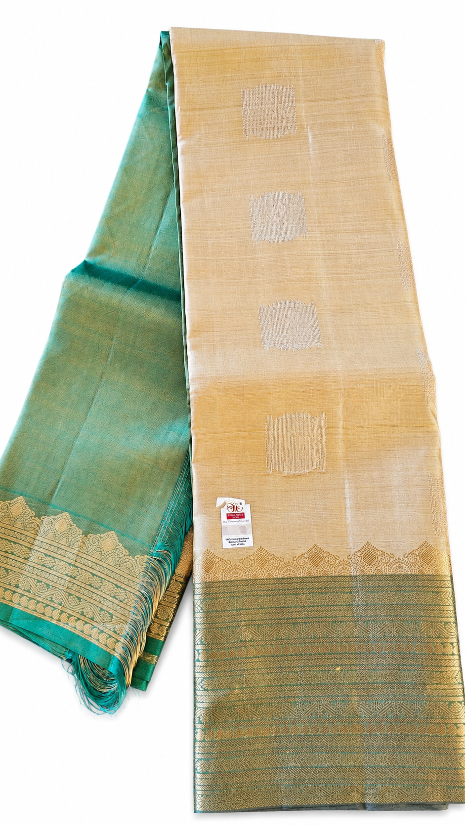 Kanjivaram Pure silk sarees Gold with Green VEK326