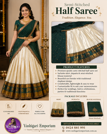 Half saree Semi stitched Bottle Green VEHSS02