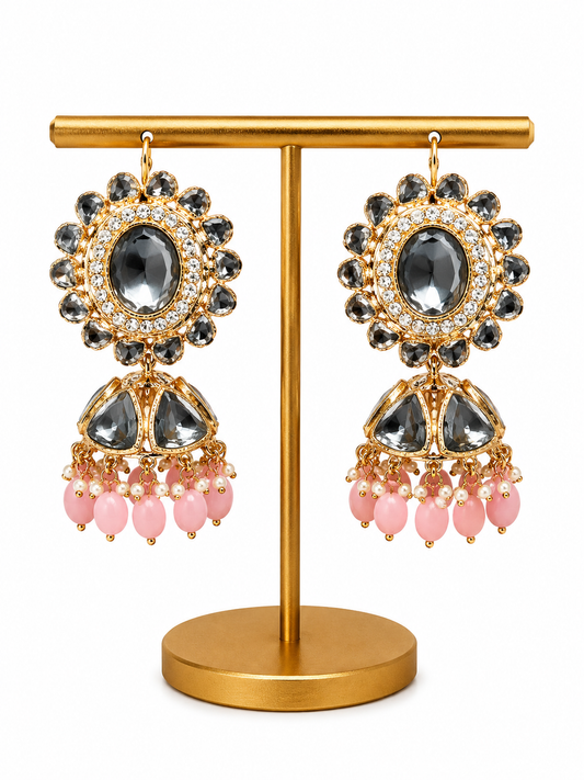 Kundan Jhumka Baby Pink