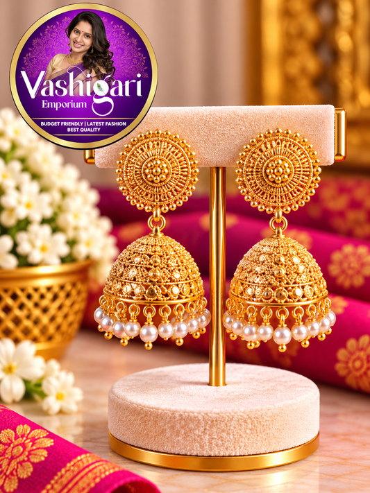 Jhumka Earrings Gold plated with pearl's