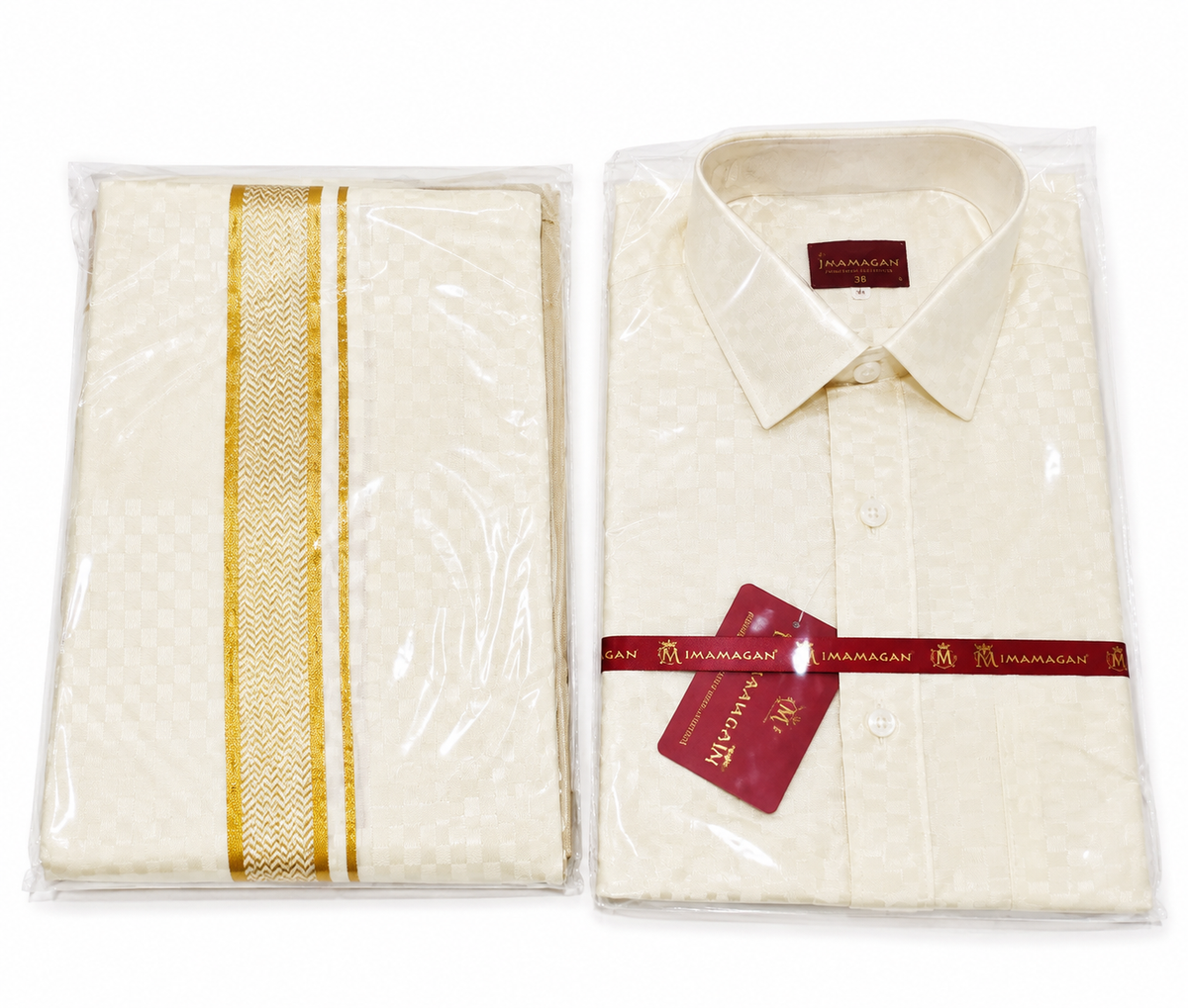 Premium Men's shirts Dhoti set's cream square