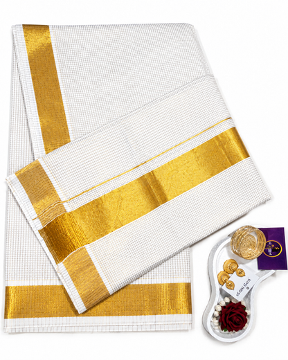 Onam Kerala Sarees 3 sizes checked Gold
