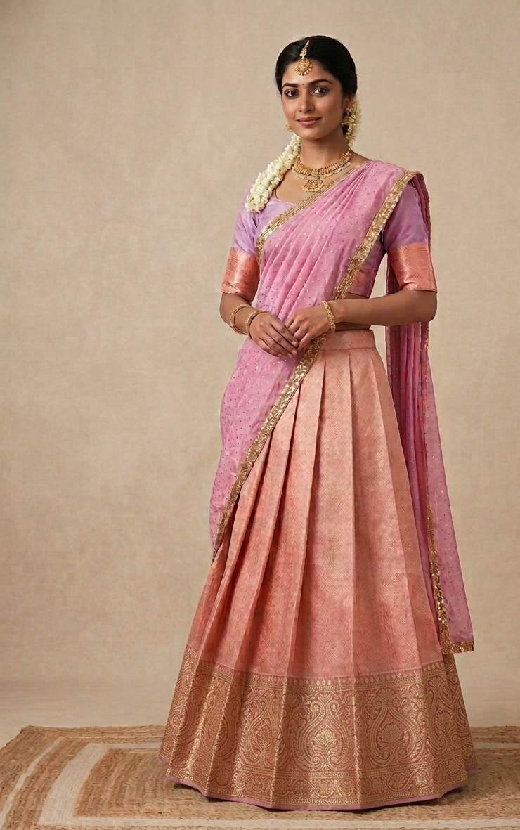Half saree ready to wear Lavender peach