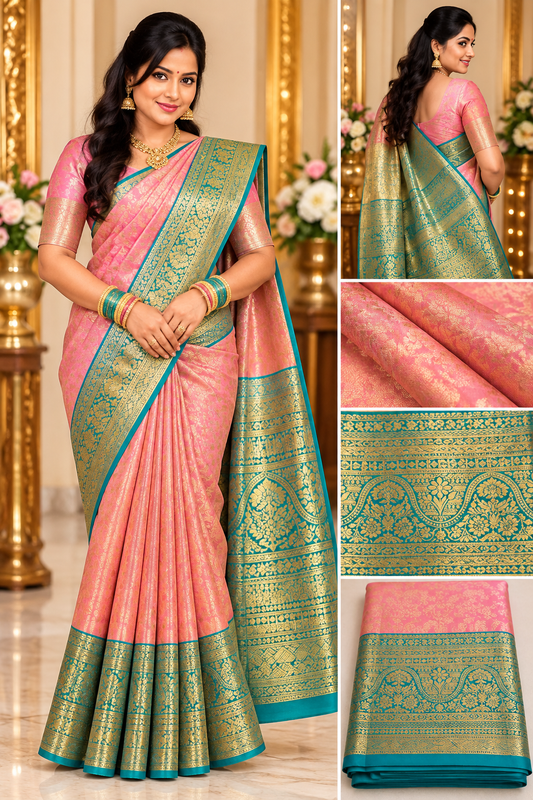 Kanjivaram wedding premium silk sarees VEKWP126 Pink