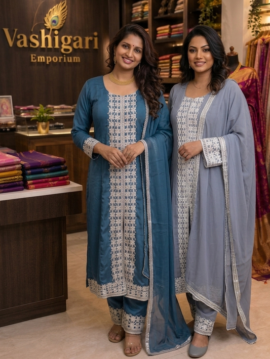 Anarkali suits 3pcs Grey with silver