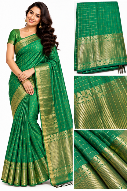 Checked silk sarees Mango with Tassels VECSS12