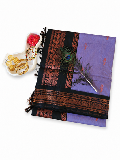 Kalyani Cotton Saree Lavender & Black South Indian Sarees VEKC15