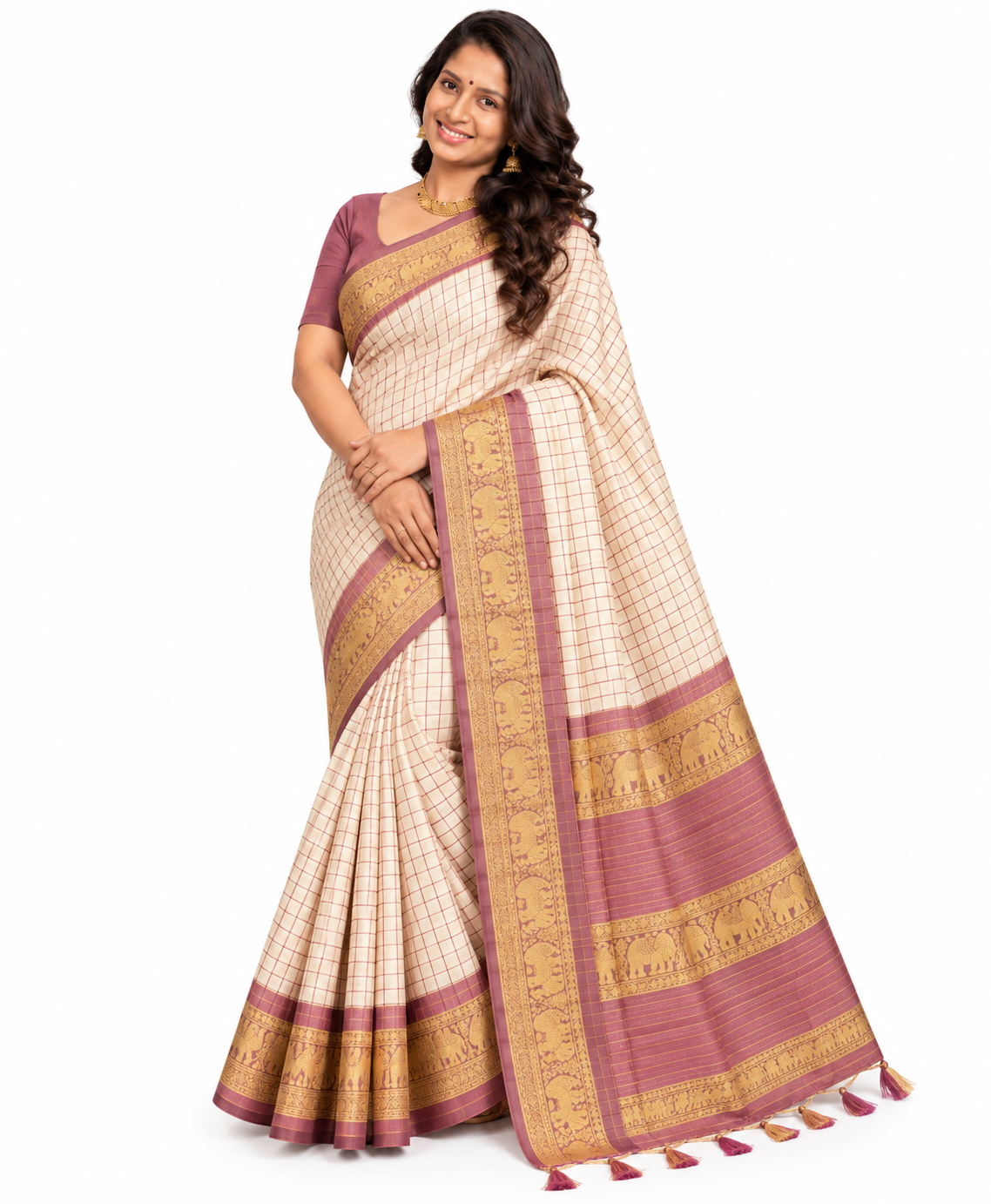 Kanjivaram soft silk Butter checked VEBC0105