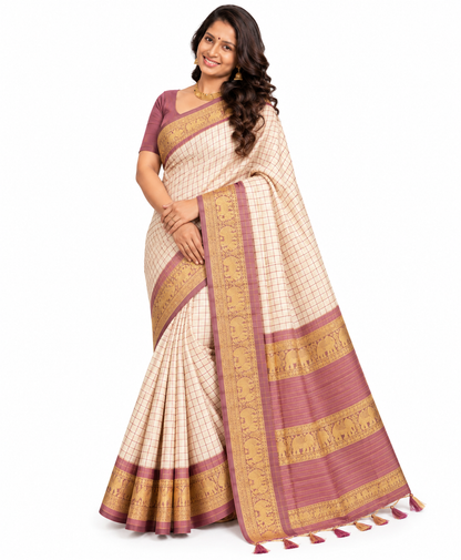Kanjivaram soft silk Butter checked VEBC0105