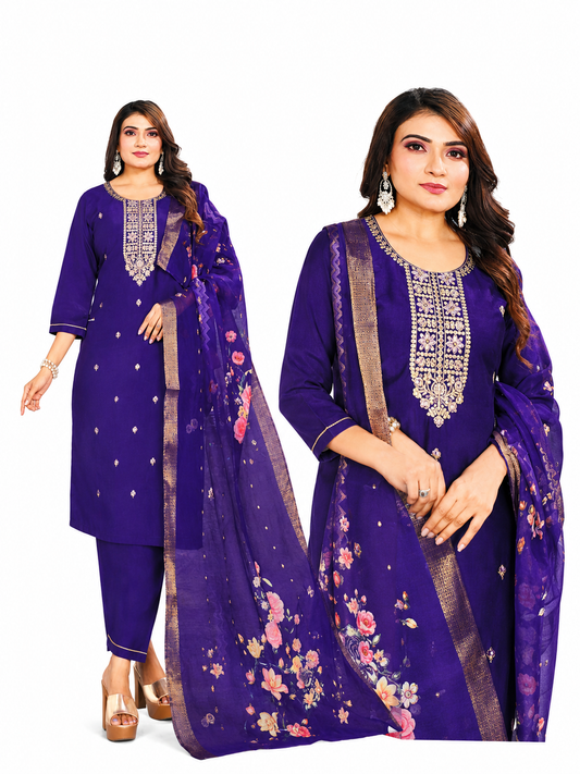 Royal Purple Gadhwal silk Salwar suits 3pcs sets