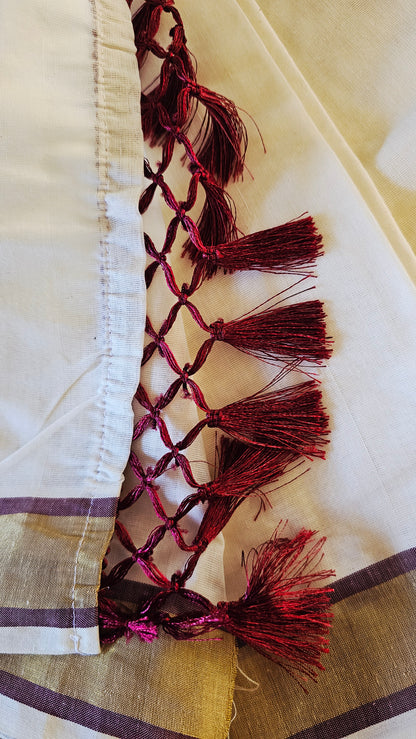 Kerala Kasavu sarees Maroon Border