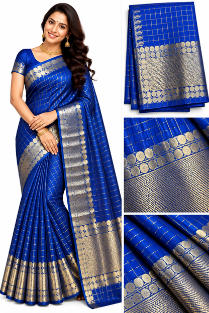 Checked silk sarees Mango with Tassels VECSS12