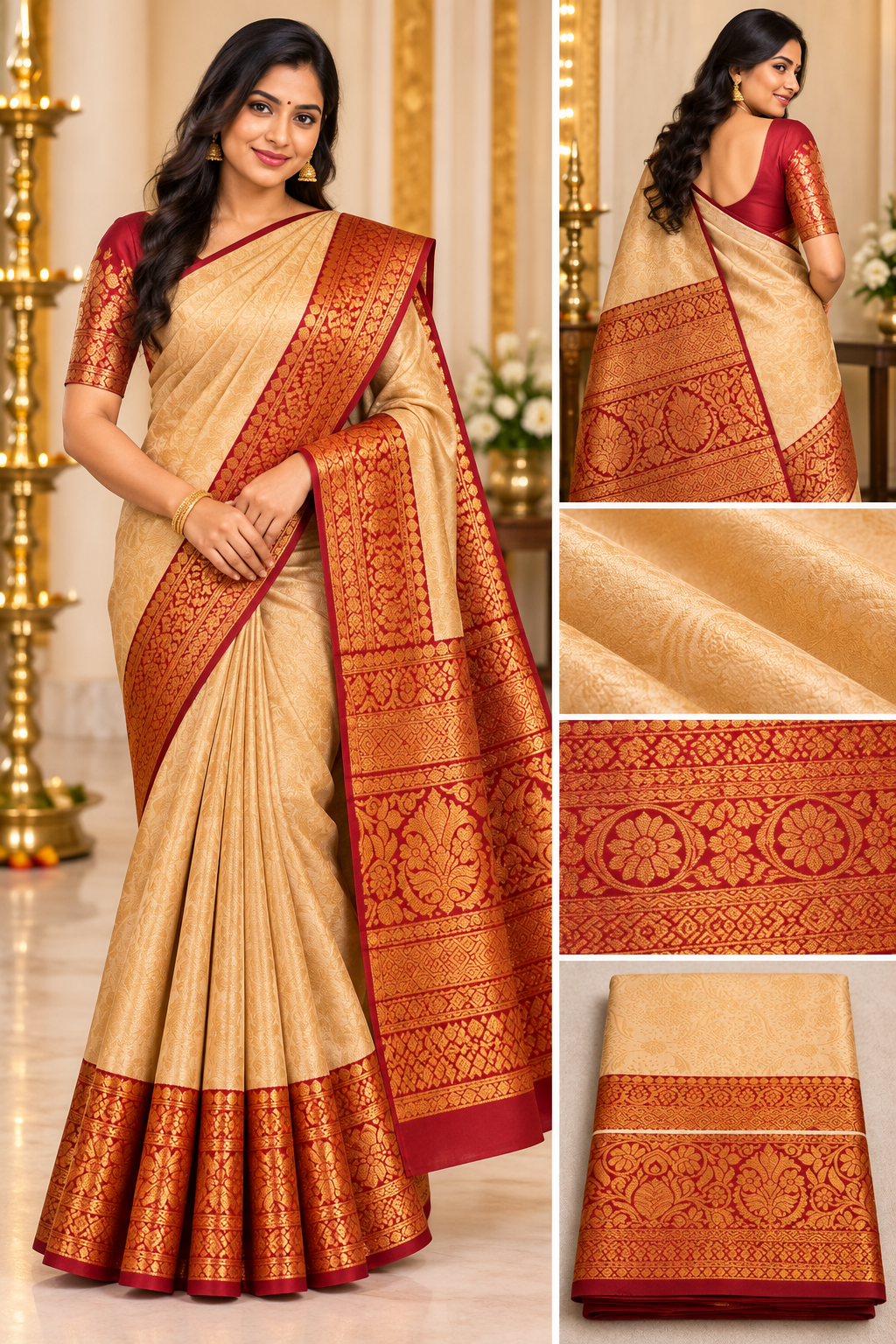 Kanjivaram wedding premium silk sarees VEKWP124 peach gold
