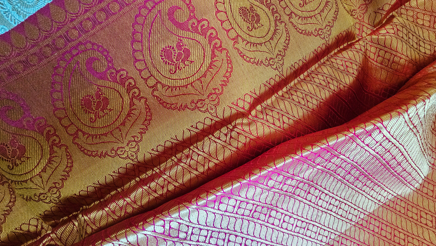 Kanjivaram Pure silk sarees Pastel Fully Gold Sari VEK328