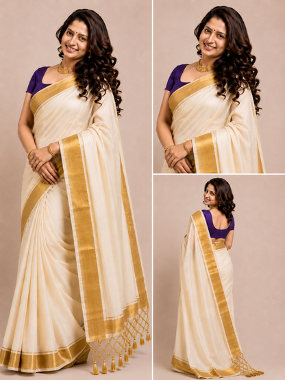 Kerala Kasavu sarees Gold Border
