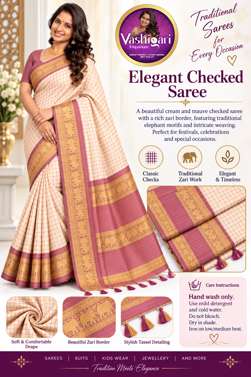 Kanjivaram soft silk Butter checked VEBC0105