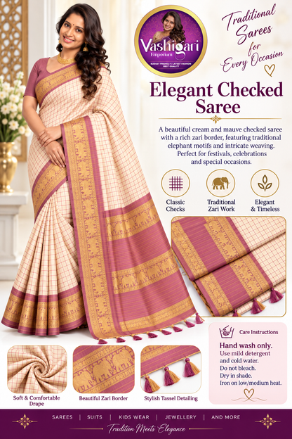 Kanjivaram soft silk Butter checked VEBC0105