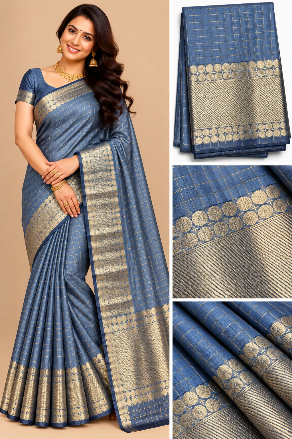 Checked silk sarees Mango with Tassels VECSS12