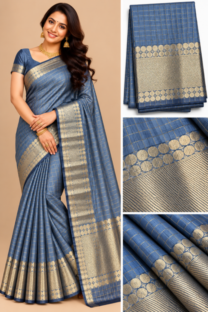 Checked silk sarees Mango with Tassels VECSS12