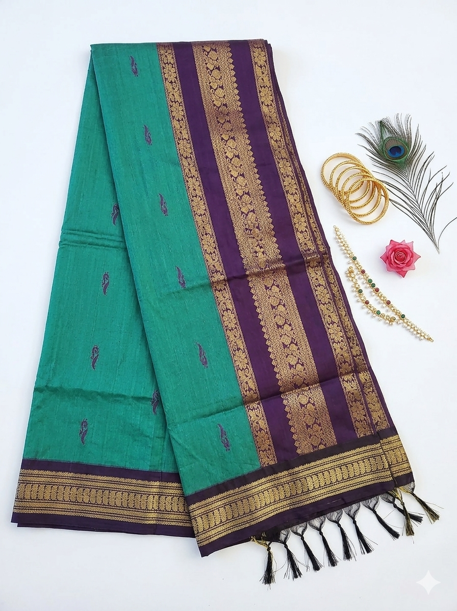 Kalyani Cotton Saree Indian Sarees Green & Purple VEKC14