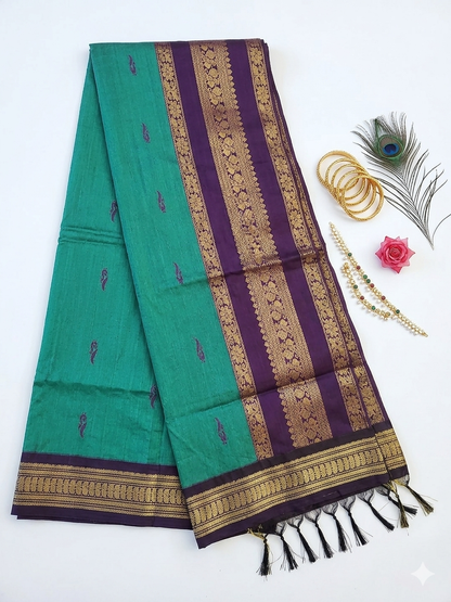 Kalyani Cotton Saree Indian Sarees Green & Purple VEKC14