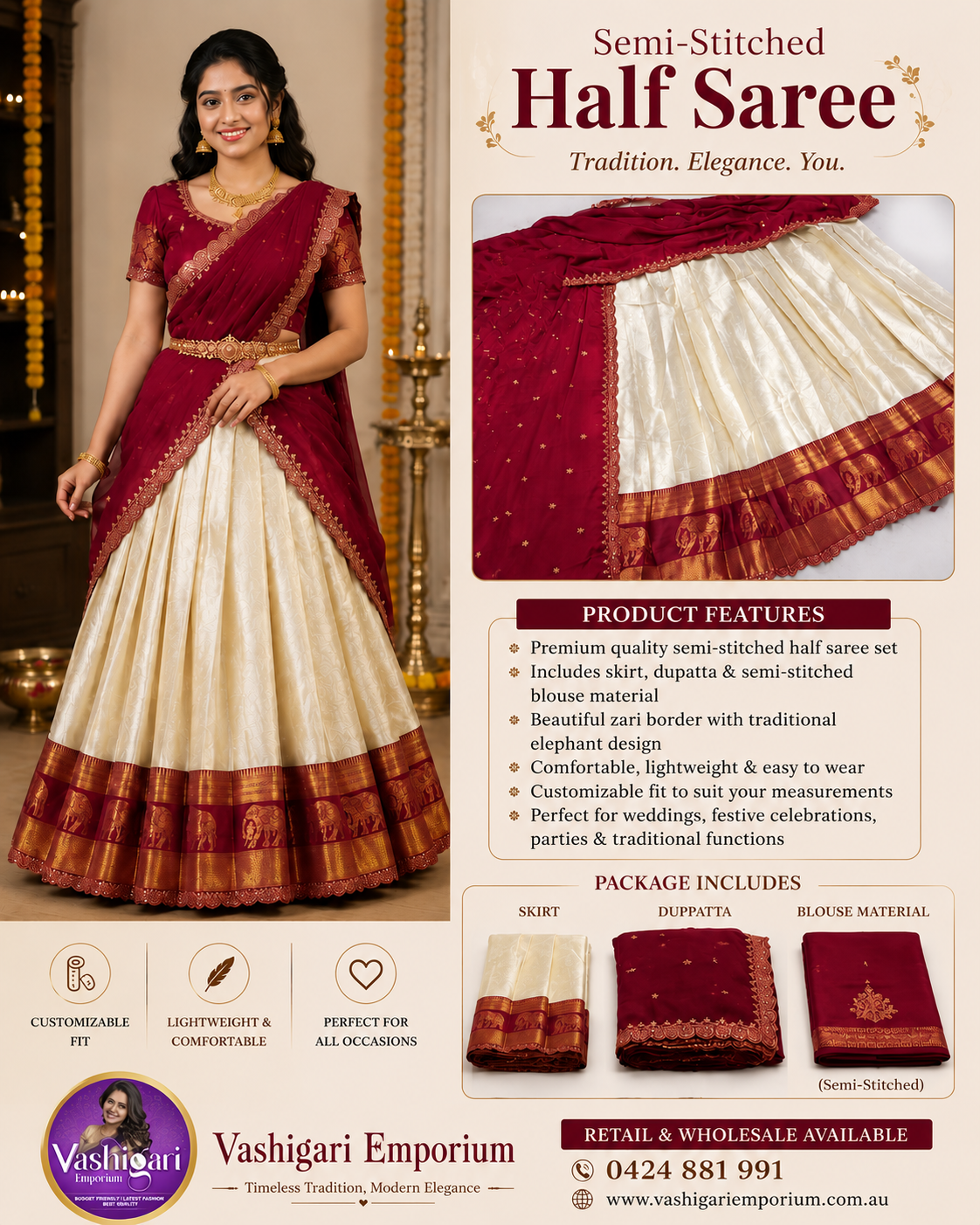 Half saree Semi stitched Maroon VEHSS05