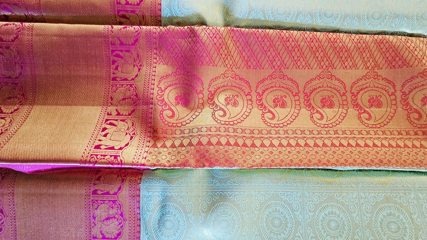 Kanjivaram Pure silk sarees Pastel Fully Gold Sari VEK328