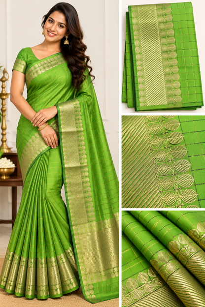 Checked silk sarees Mango with Tassels VECSS12