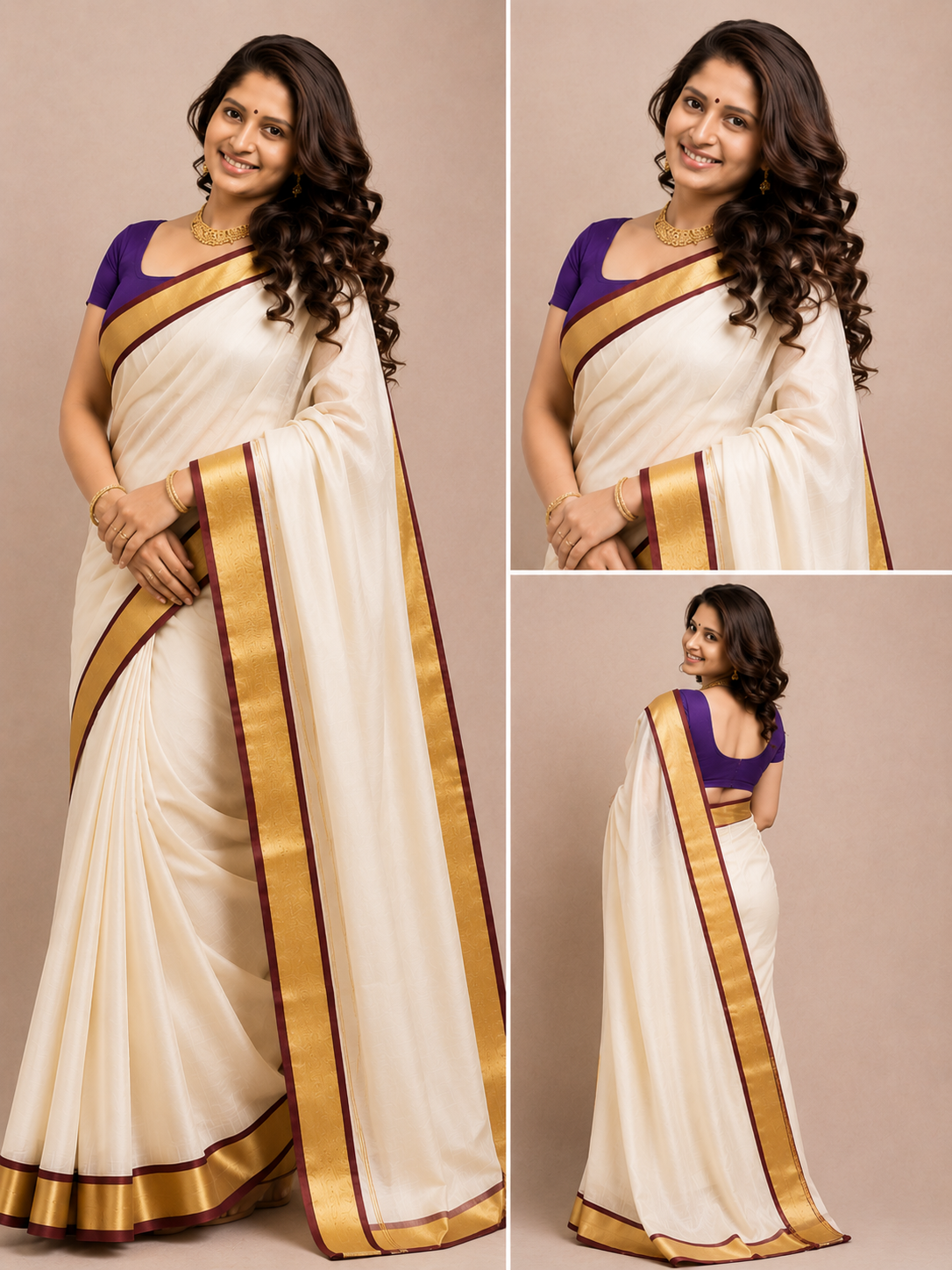 Kerala Kasavu sarees Maroon Border