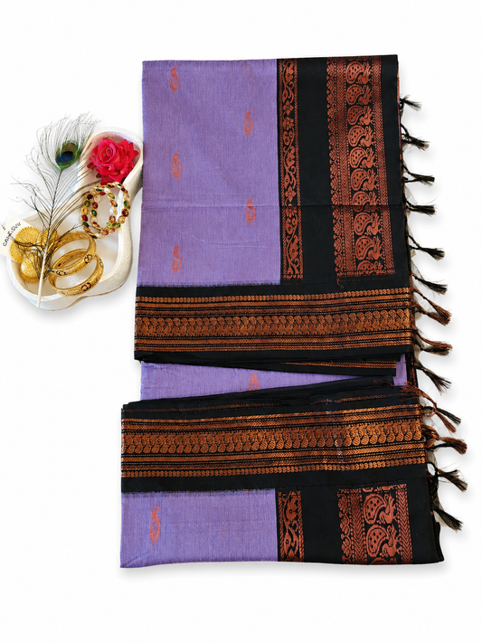 Kalyani Cotton Saree Lavender & Black South Indian Sarees VEKC15