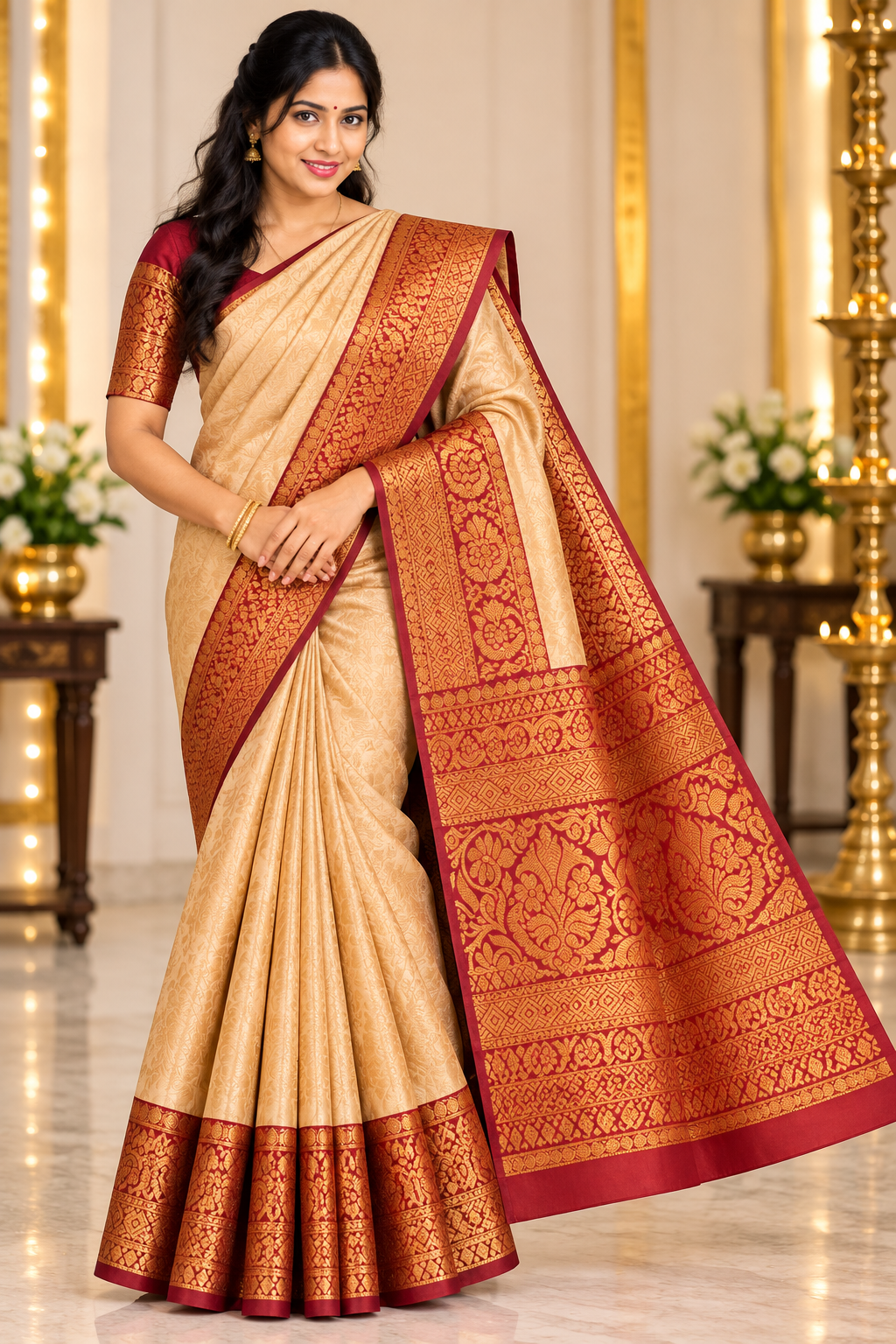 Kanjivaram wedding premium silk sarees VEKWP124 peach gold