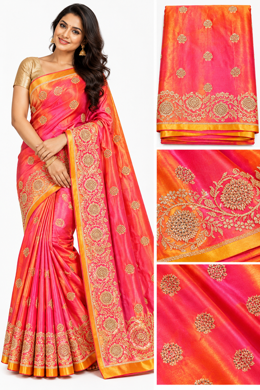 Designer silk stone & Hand embroidery work sarees VEDSS5
