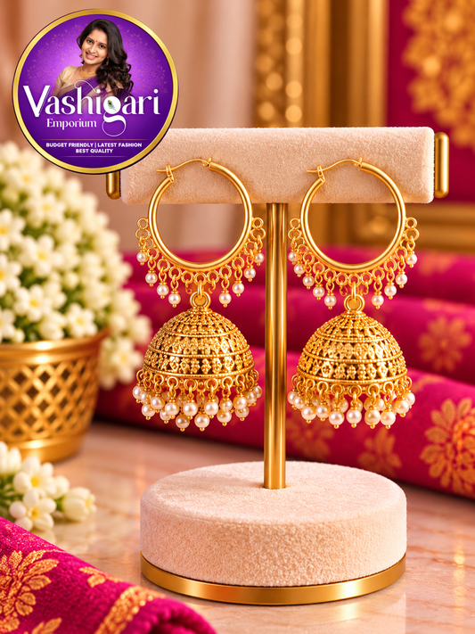 Jhumka Earrings Gold plated with pearl's