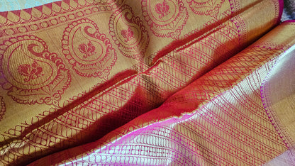 Kanjivaram Pure silk sarees Pastel Fully Gold Sari VEK328