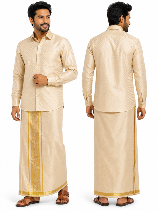 Premium Men's shirts and Dhotis Gold with pocket and Velcro