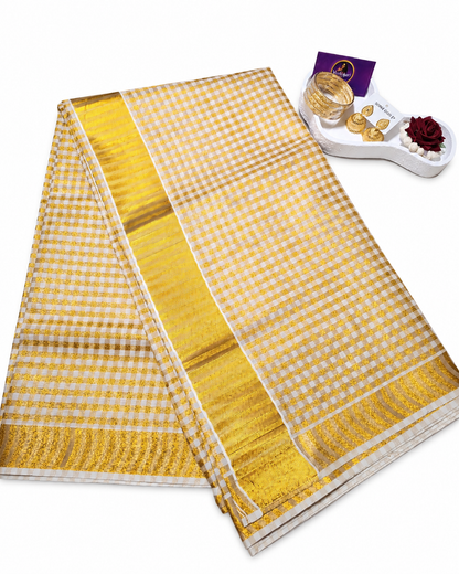 Onam Kerala Sarees 3 sizes checked Gold