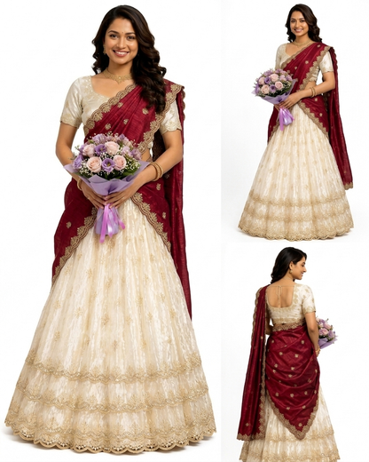 Half saree Semi stitched shimmer  silk VEHSS07