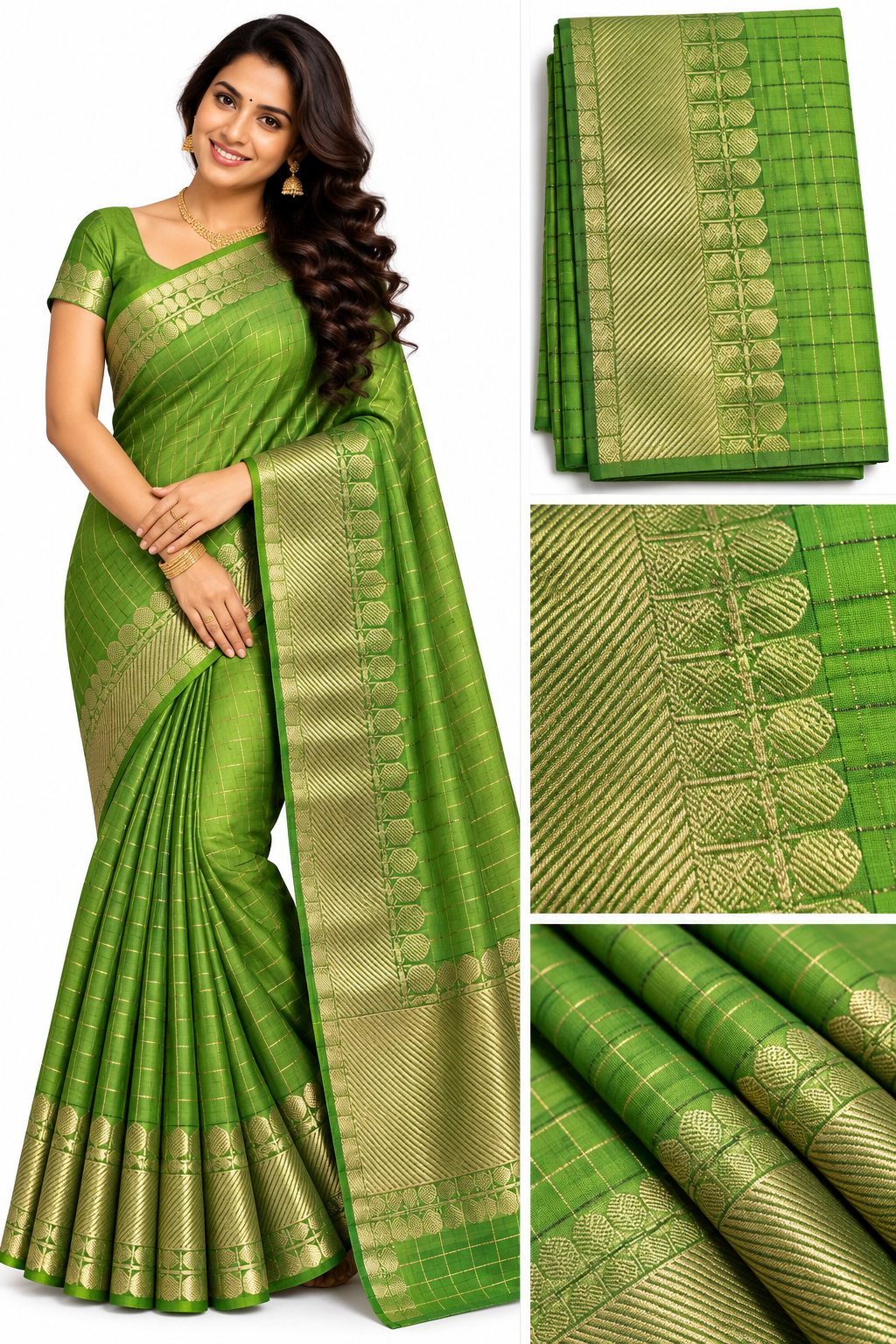 Checked silk sarees Mango with Tassels VECSS12