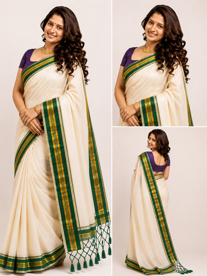 Kerala Kasavu sarees Green Border