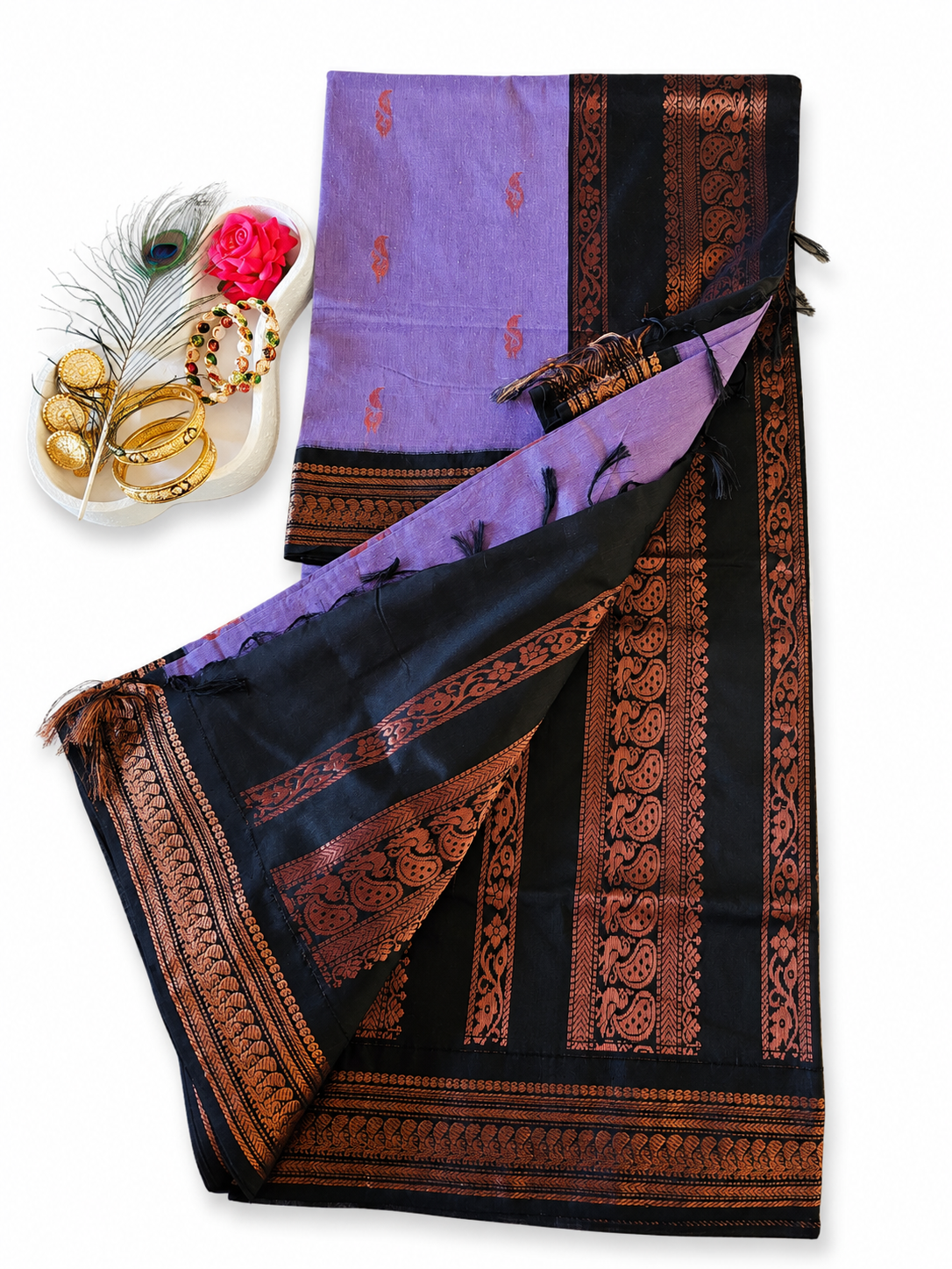 Kalyani Cotton Saree Lavender & Black South Indian Sarees VEKC15