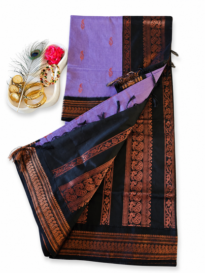 Kalyani Cotton Saree Lavender & Black South Indian Sarees VEKC15